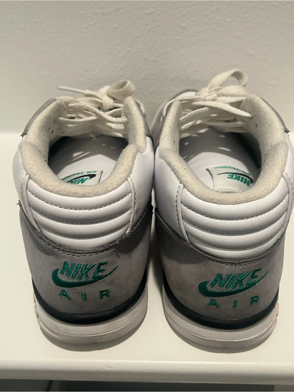 Nike Men’s White, Gray & Black Strap Training Sneakers with Teal Accents